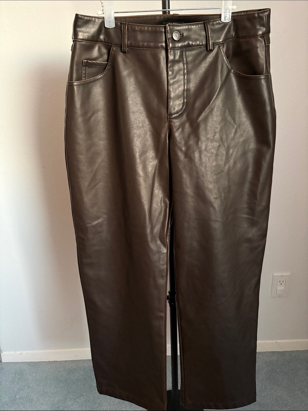 wild fable Dark Brown Faux Leather Wide Leg Jeans 6